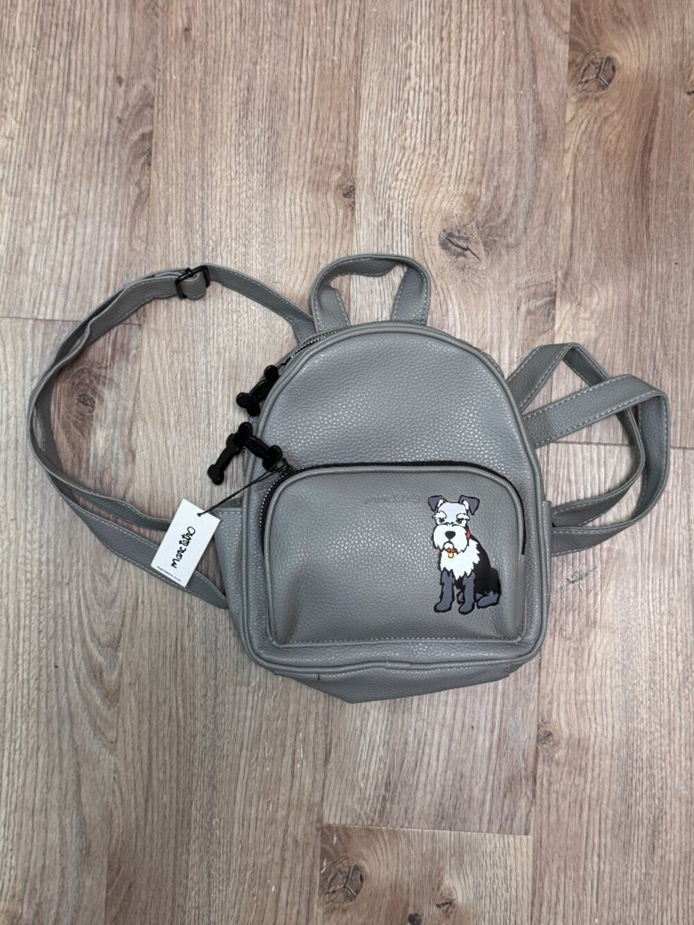 NWT Marc Tetro Gray Schnauzer Dog Mini Backpack Purse Faux Pebbled Leather